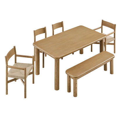 Alvia 6‑Piece Oak Wood Dining Table and Seating Set