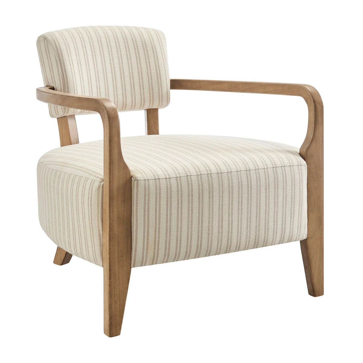 Zinnia Striped Fabric Upholstered Accent Chair in Oatmeal Stripe