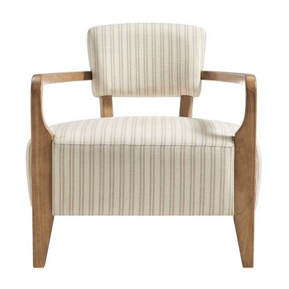 Zinnia Striped Fabric Upholstered Accent Chair in Oatmeal Stripe
