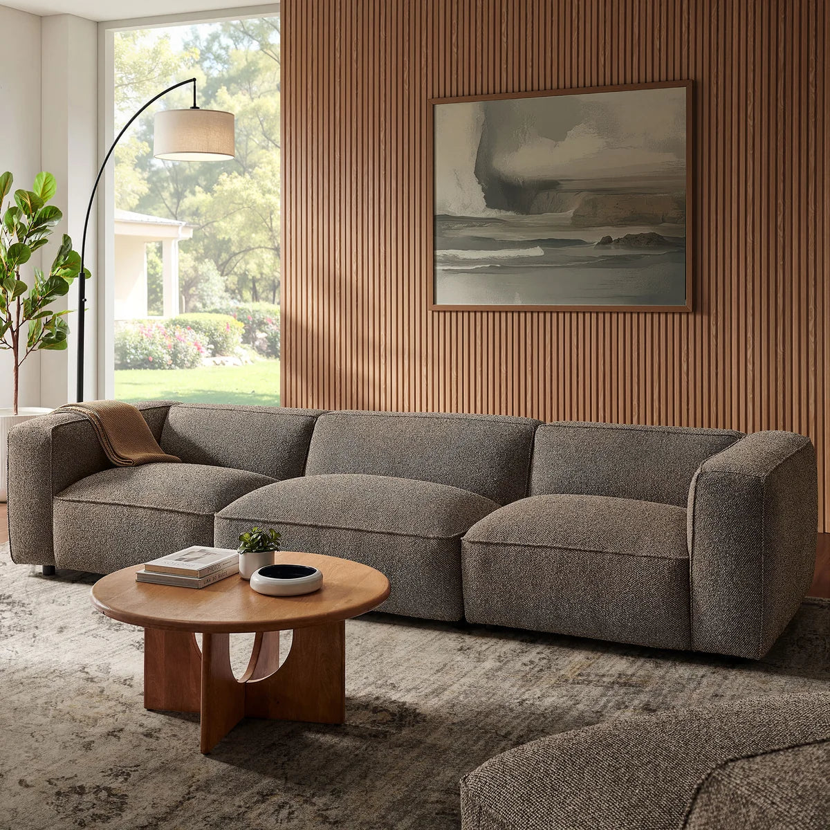 Auren 3 Piece Lattice Bouclé Upholstered Modular Sofa
