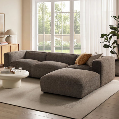 Auren 4 Piece Lattice Bouclé Upholstered Modular Sofa with Ottoman