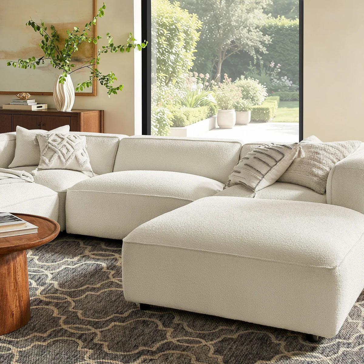 Auren 5 Piece Lattice Bouclé Upholstered Modular Sectional with Ottomans
