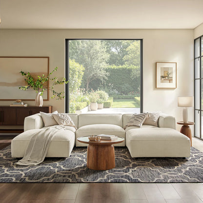 Auren 5 Piece Lattice Bouclé Upholstered Modular Sectional with Ottomans