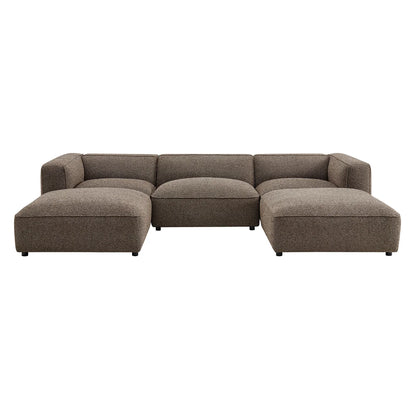 Auren 5 Piece Lattice Bouclé Upholstered Modular Sectional with Ottomans