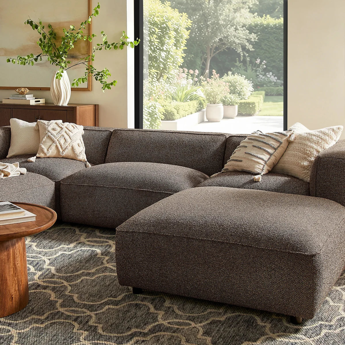Auren 5 Piece Lattice Bouclé Upholstered Modular Sectional with Ottomans