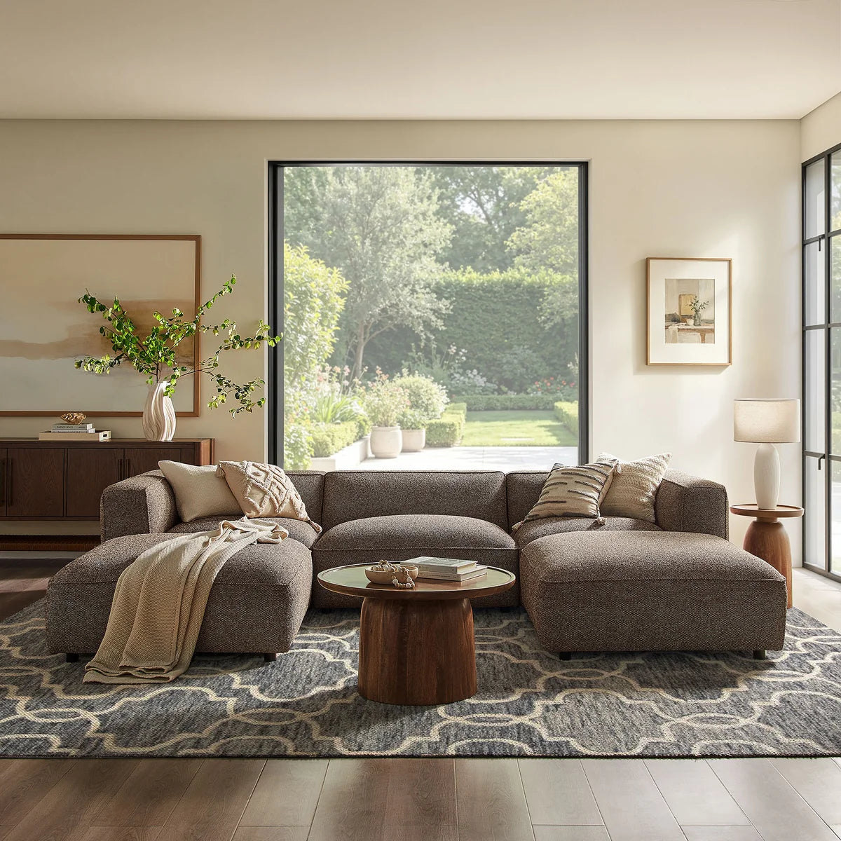 Auren 5 Piece Lattice Bouclé Upholstered Modular Sectional with Ottomans