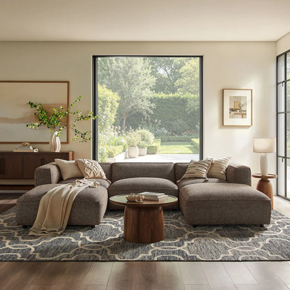 Auren 5 Piece Lattice Bouclé Upholstered Modular Sectional with Ottomans