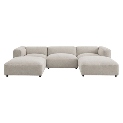 Auren 5 Piece Lattice Bouclé Upholstered Modular Sectional with Ottomans