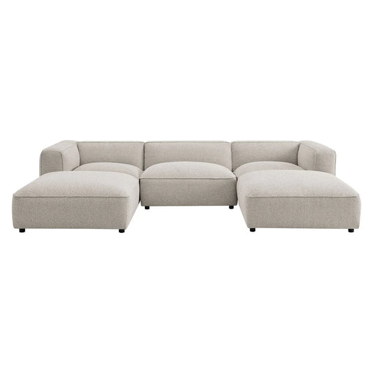 Auren 5 Piece Lattice Bouclé Upholstered Modular Sectional with Ottomans