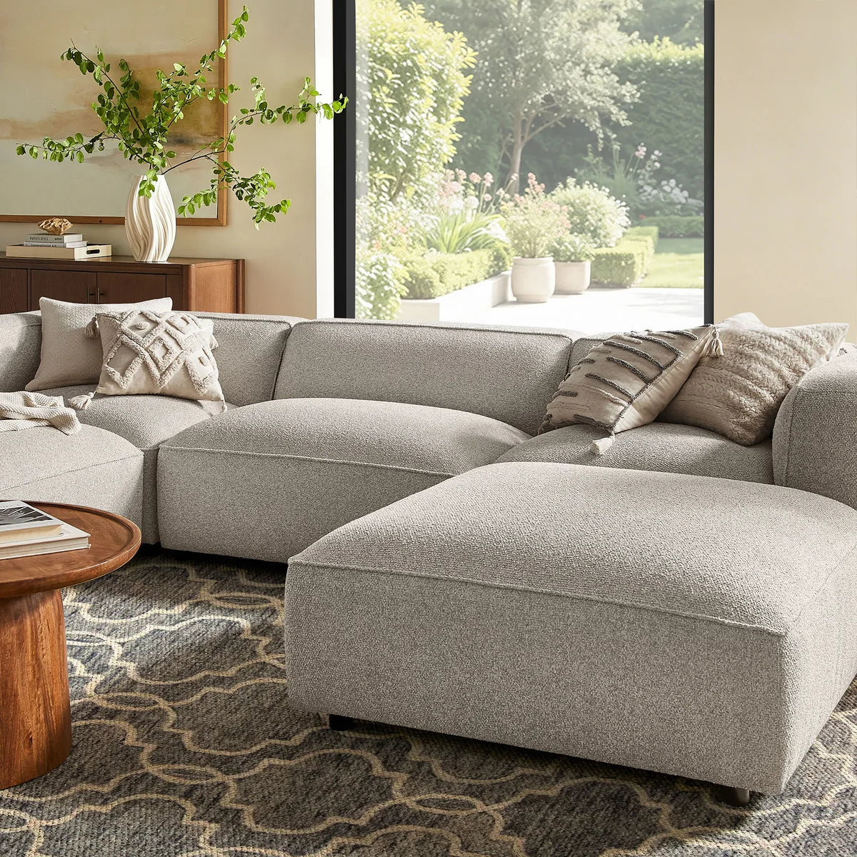 Auren 5 Piece Lattice Bouclé Upholstered Modular Sectional with Ottomans