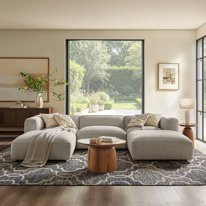 Auren 5 Piece Lattice Bouclé Upholstered Modular Sectional with Ottomans