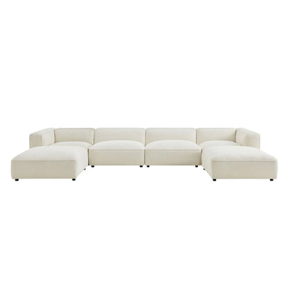 Auren 6 Piece Lattice Bouclé Upholstered Modular Sectional with Ottomans