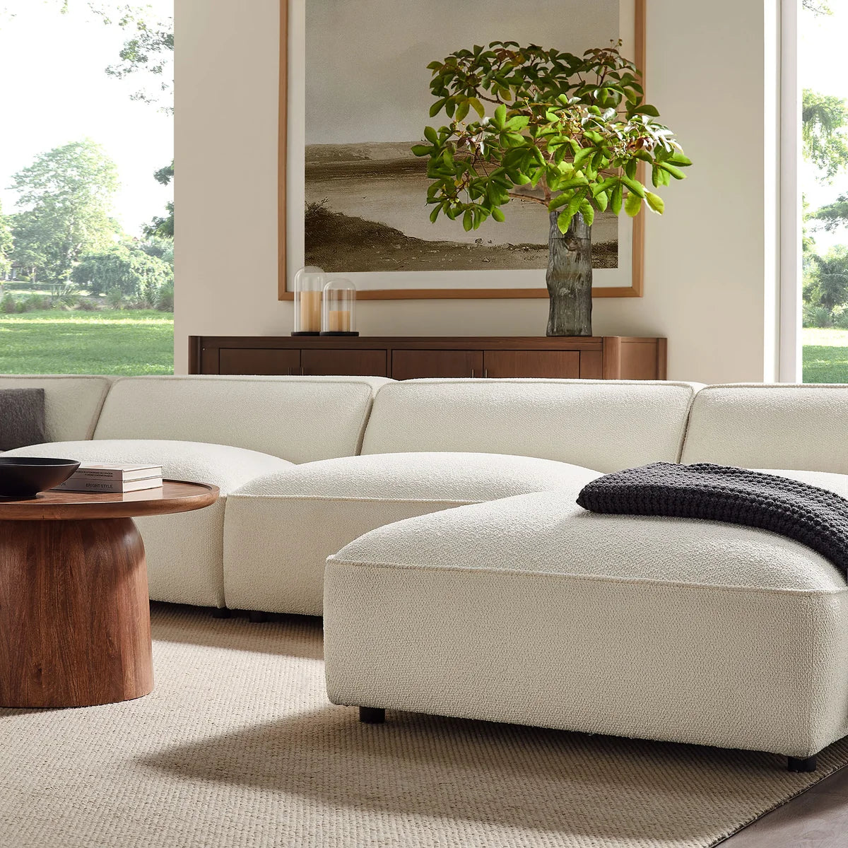 Auren 6 Piece Lattice Bouclé Upholstered Modular Sectional with Ottomans