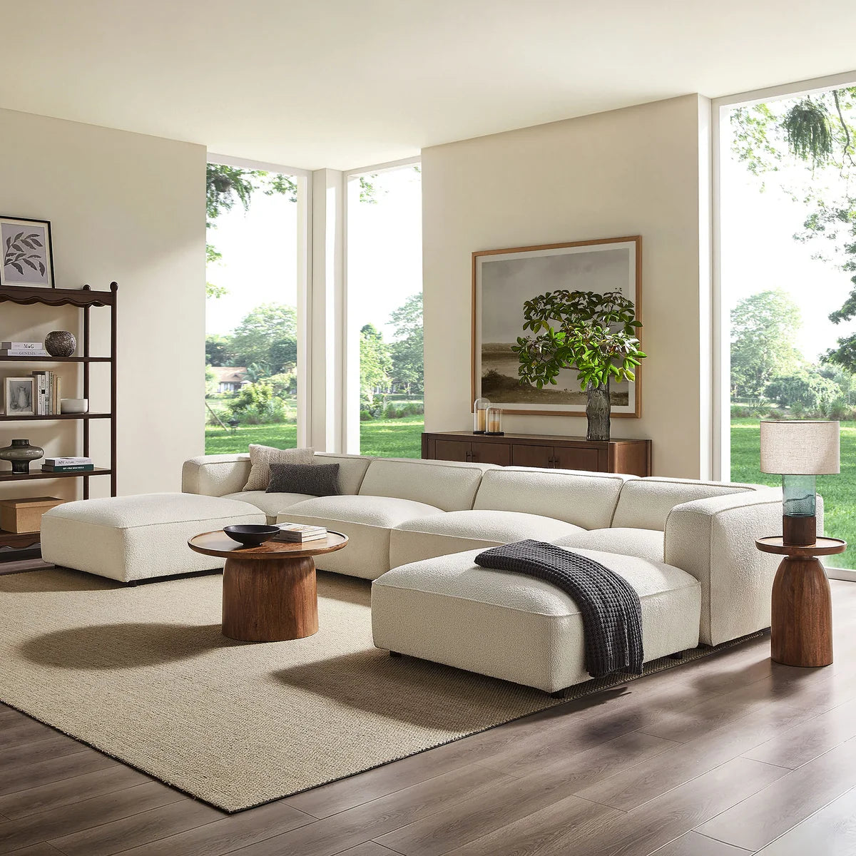 Auren 6 Piece Lattice Bouclé Upholstered Modular Sectional with Ottomans