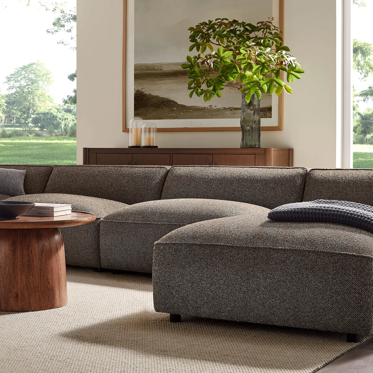Auren 6 Piece Lattice Bouclé Upholstered Modular Sectional with Ottomans