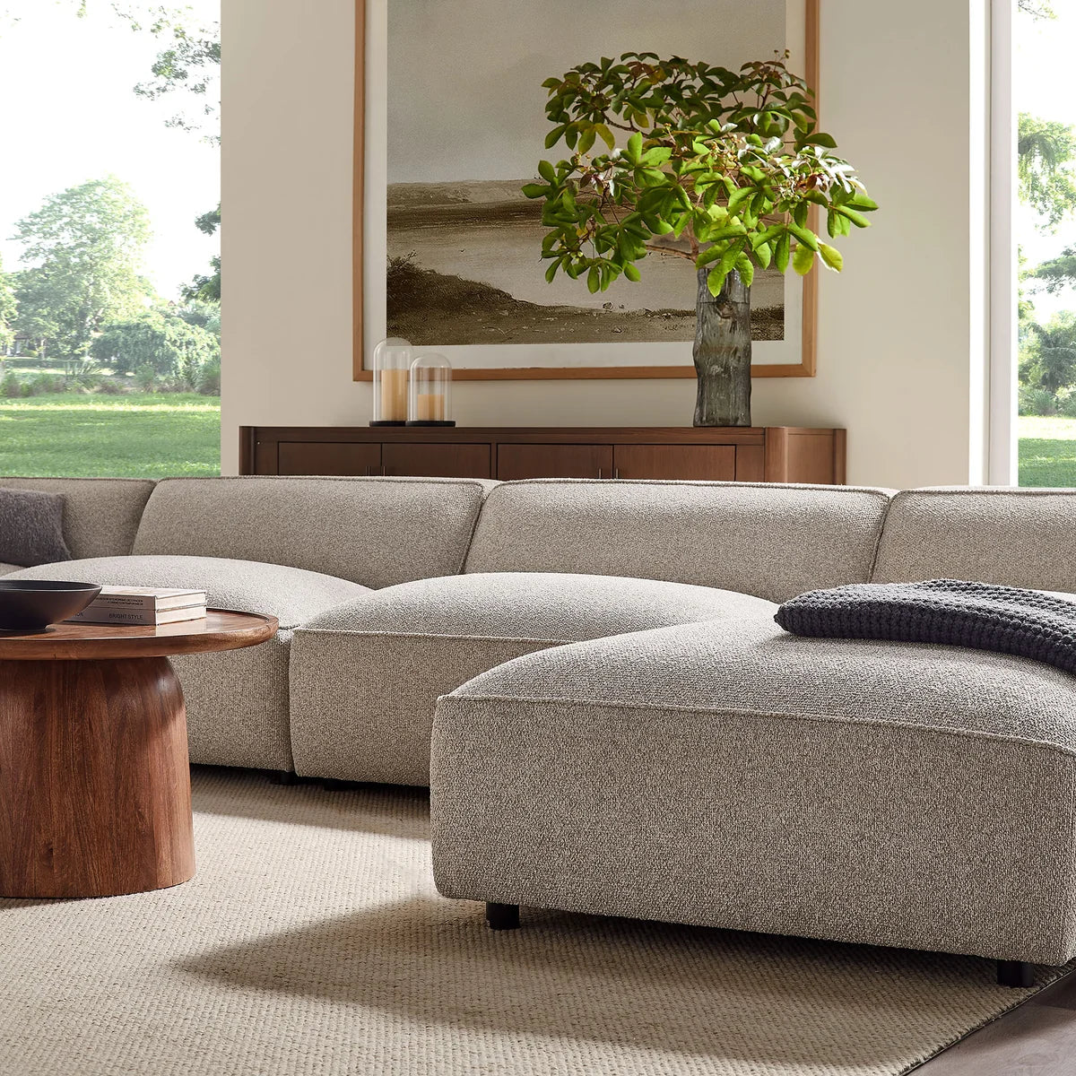 Auren 6 Piece Lattice Bouclé Upholstered Modular Sectional with Ottomans