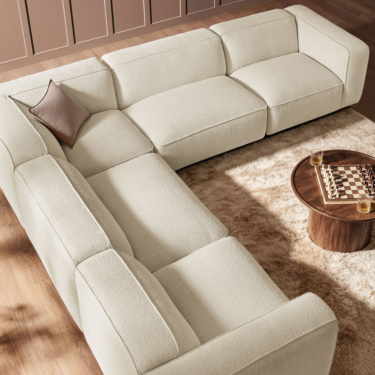 Auren 5 Piece Lattice Bouclé Upholstered Modular Corner Sectional