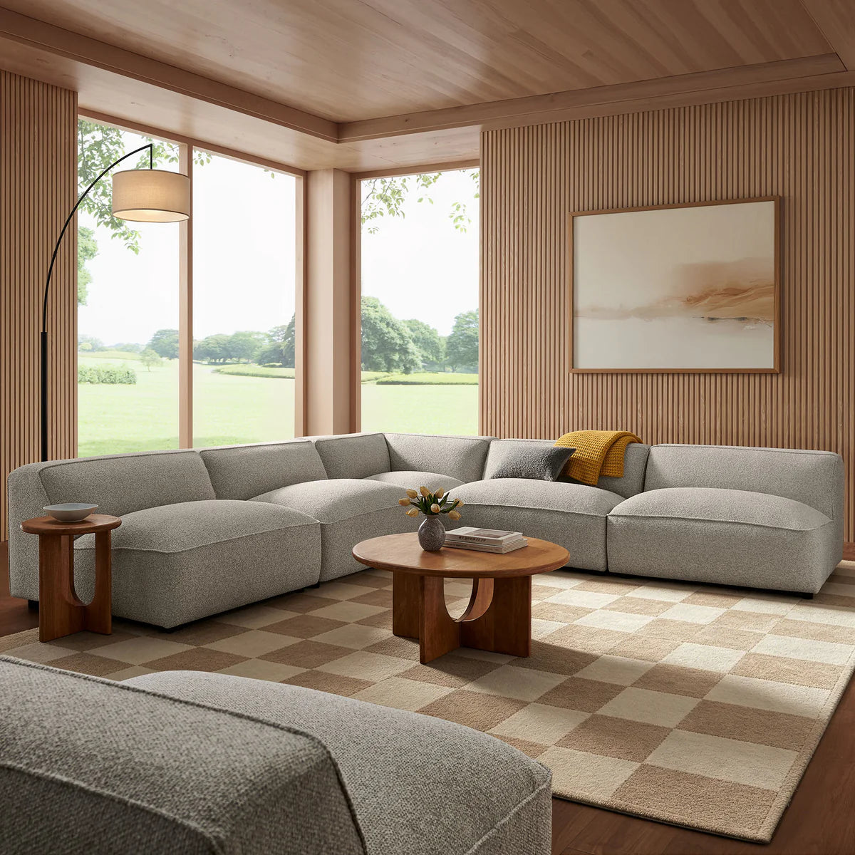 Auren 5 Piece Lattice Bouclé Upholstered Modular Corner Sectional