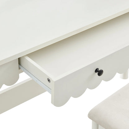 Emmeline Scalloped Makeup Vanity Desk with LED Mirror and Stool