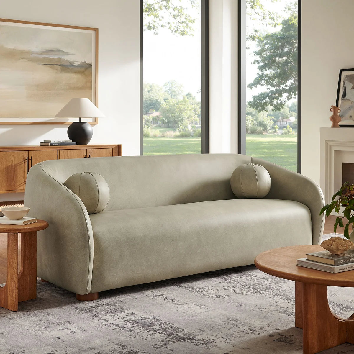 Holland 85 Inch Vegan Leather Curved Sofa