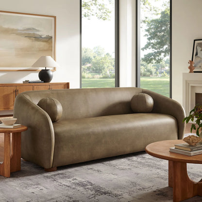 Holland 85 Inch Vegan Leather Curved Sofa