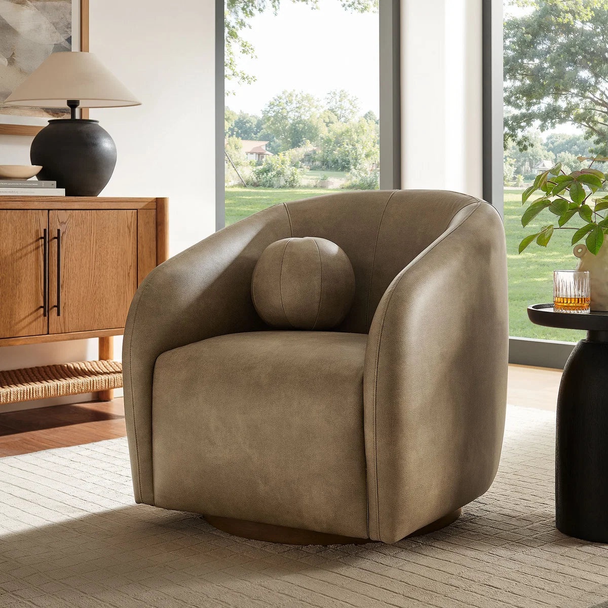Holland Swivel Vegan Leather Curved Armchair