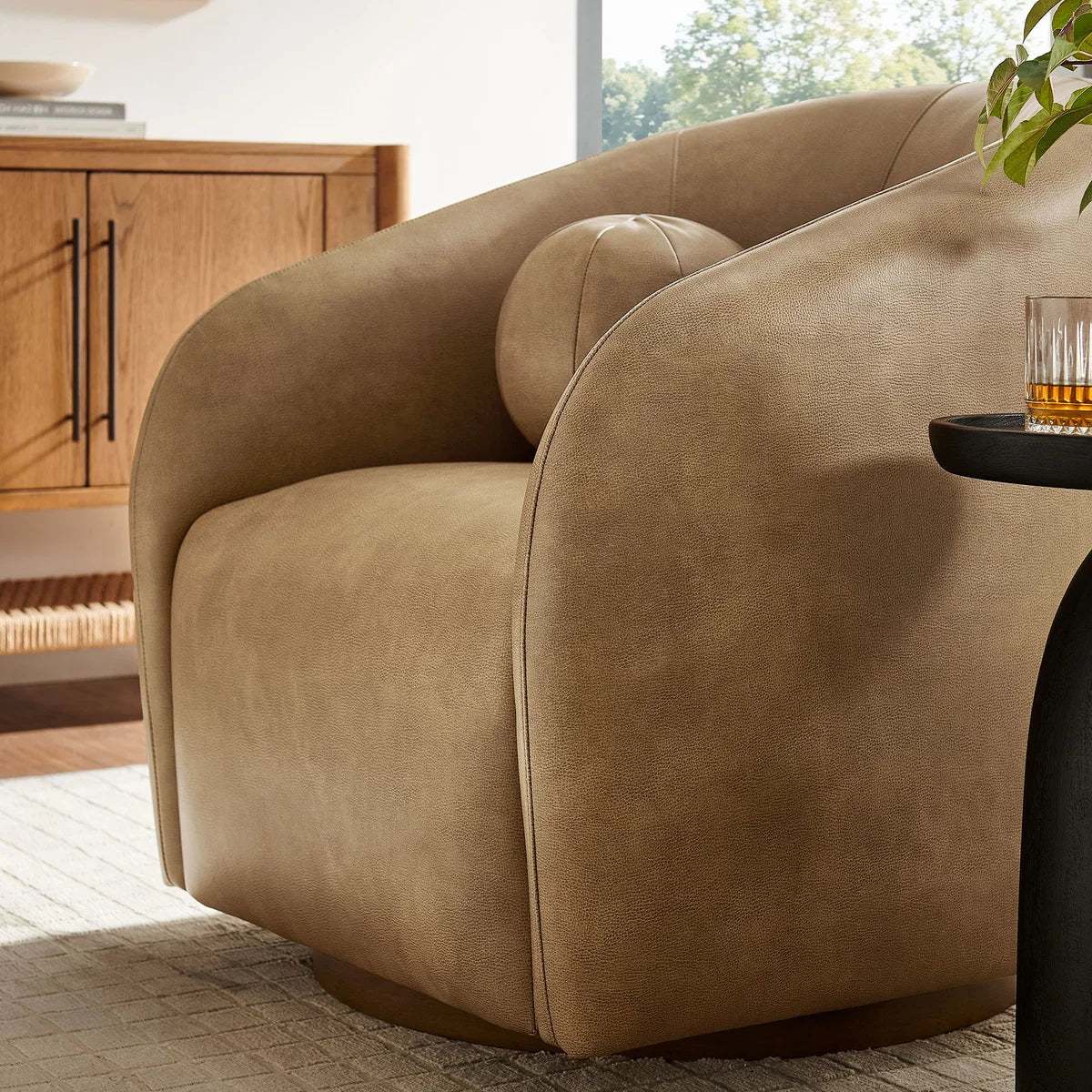 Holland Swivel Vegan Leather Curved Armchair