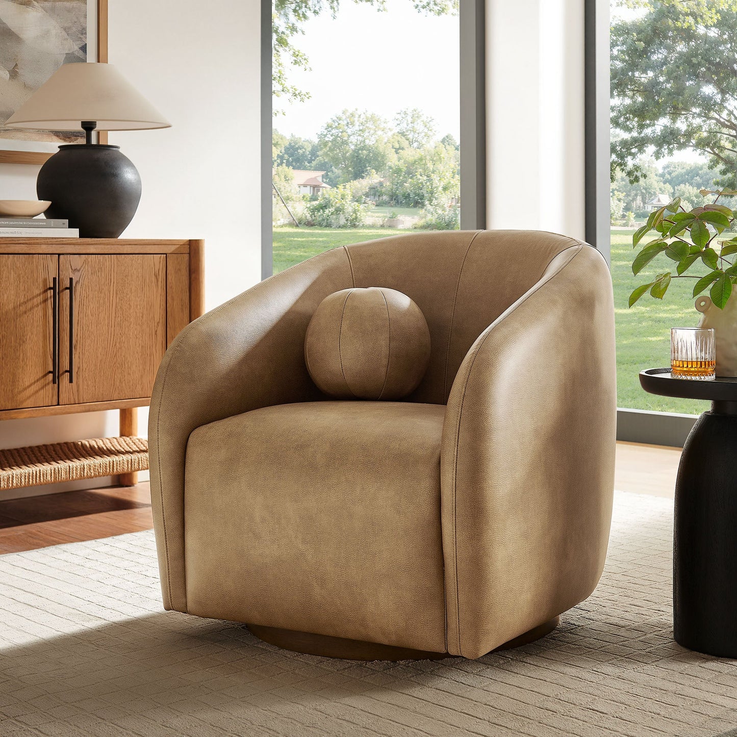 Holland Swivel Vegan Leather Curved Armchair
