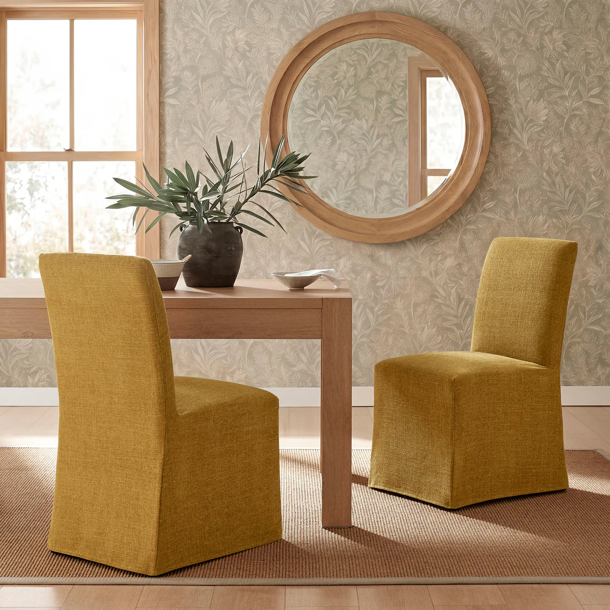 Aster Slub Weave Fabric Slipcovered Dining Chairs Set of 2