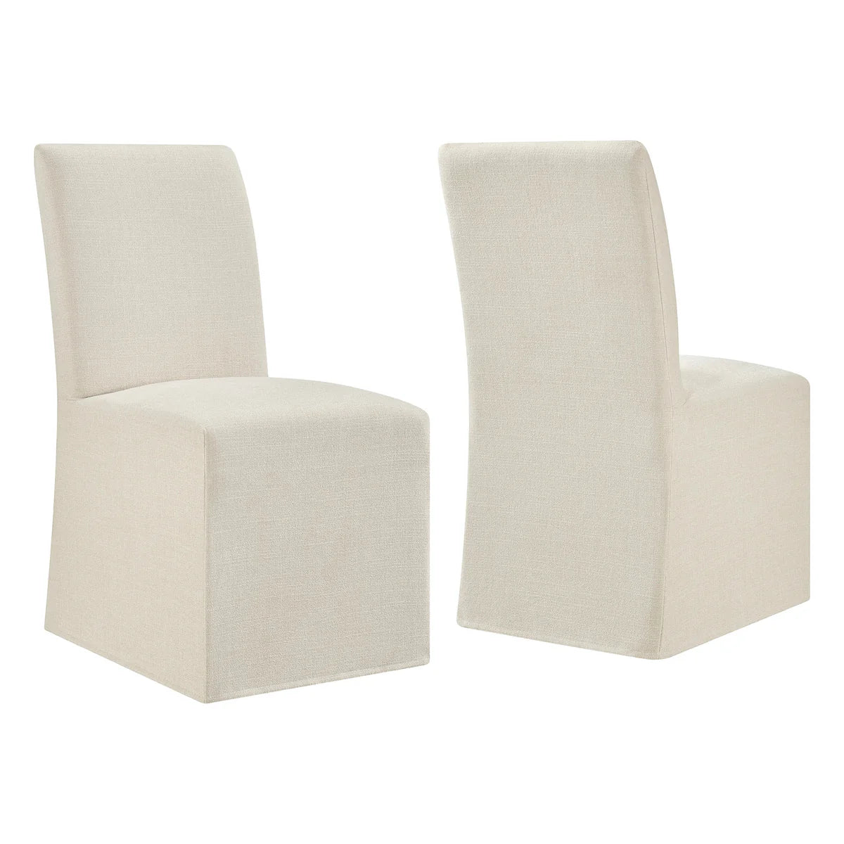 Aster Slub Weave Fabric Slipcovered Dining Chairs Set of 2