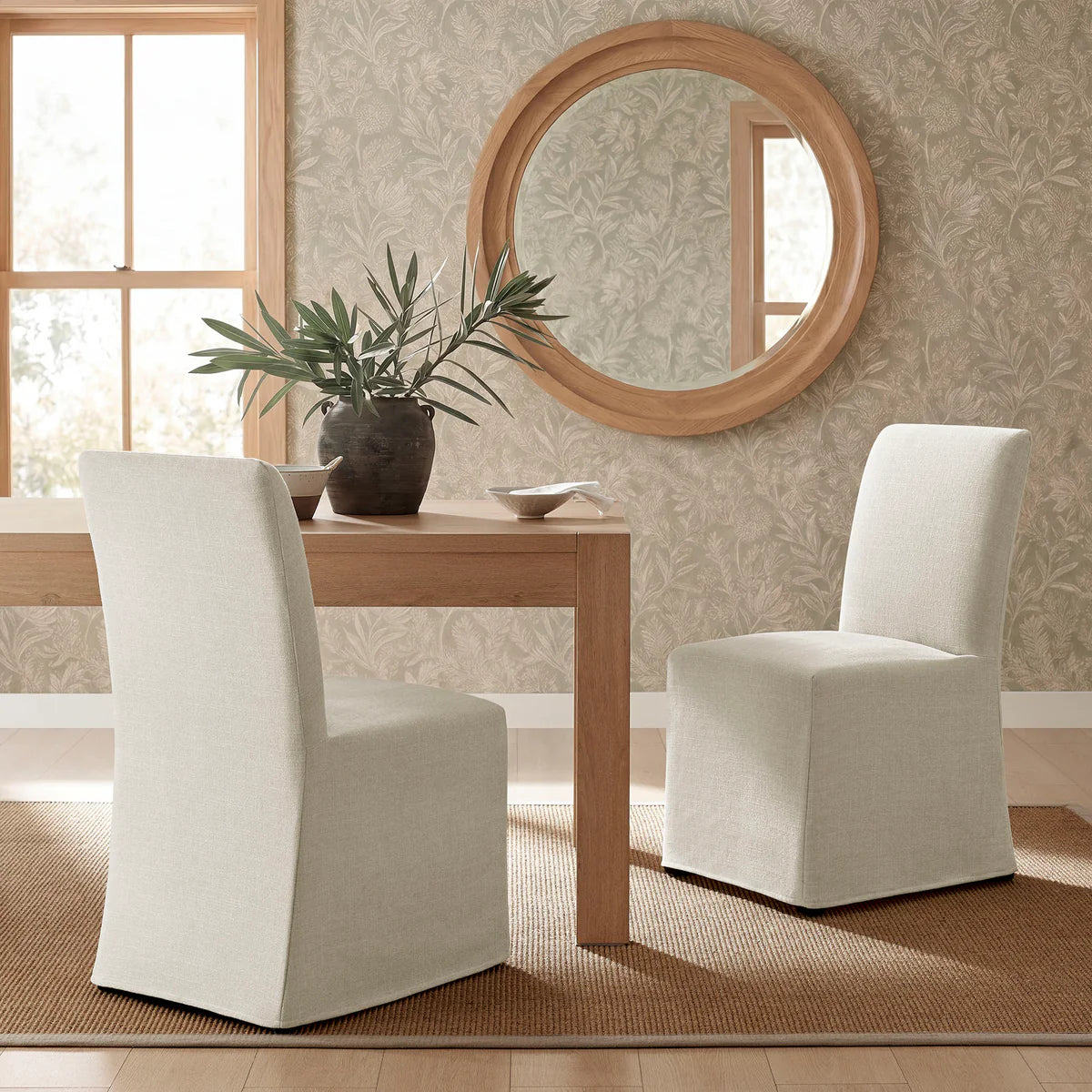 Aster Slub Weave Fabric Slipcovered Dining Chairs Set of 2