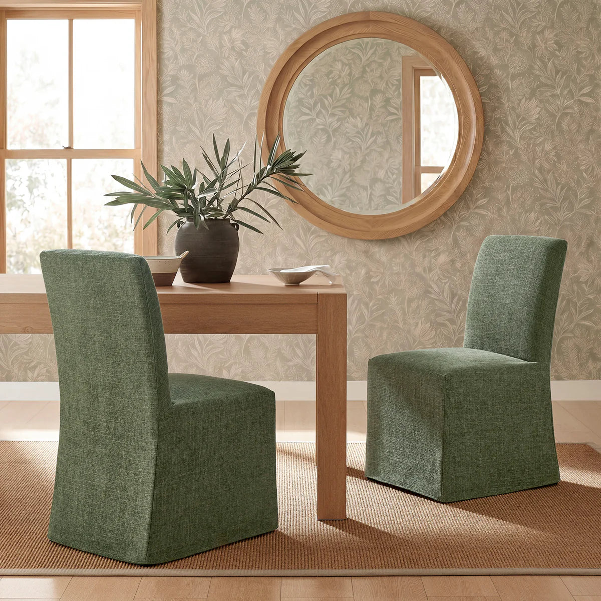 Aster Slub Weave Fabric Slipcovered Dining Chairs Set of 2