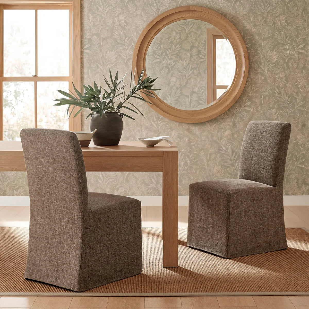 Aster Slub Weave Fabric Slipcovered Dining Chairs Set of 2