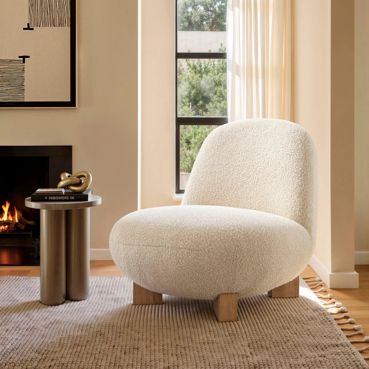 Norwood Faux Mohair Bean Shaped Accent Chair