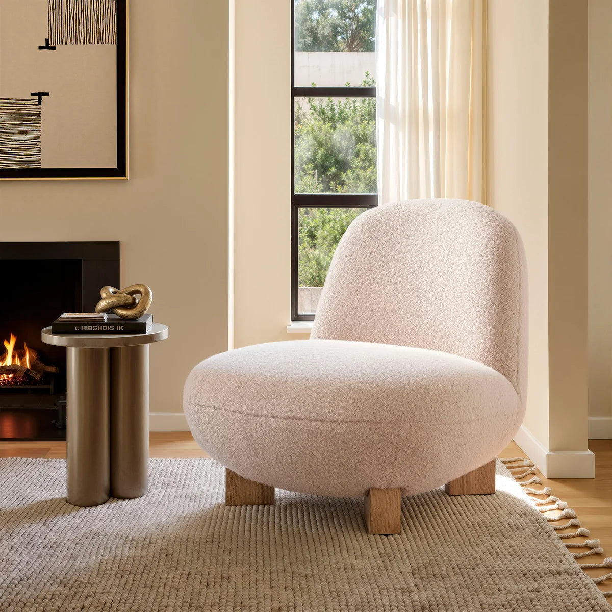 Norwood Faux Mohair Bean Shaped Accent Chair