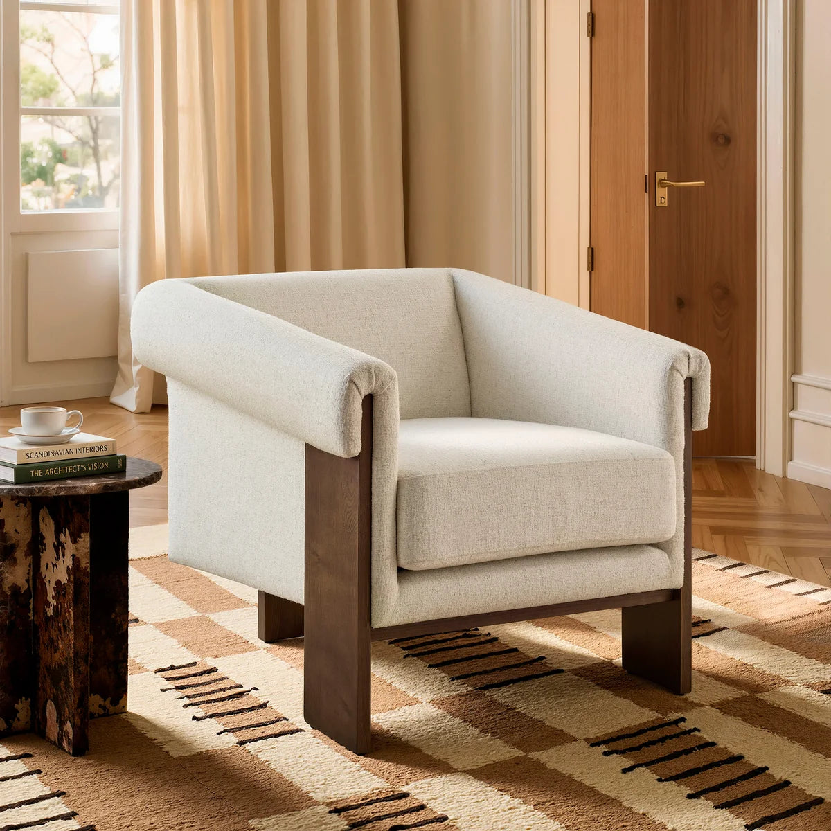 Halbrook Linen Blend Tripod Accent Chair