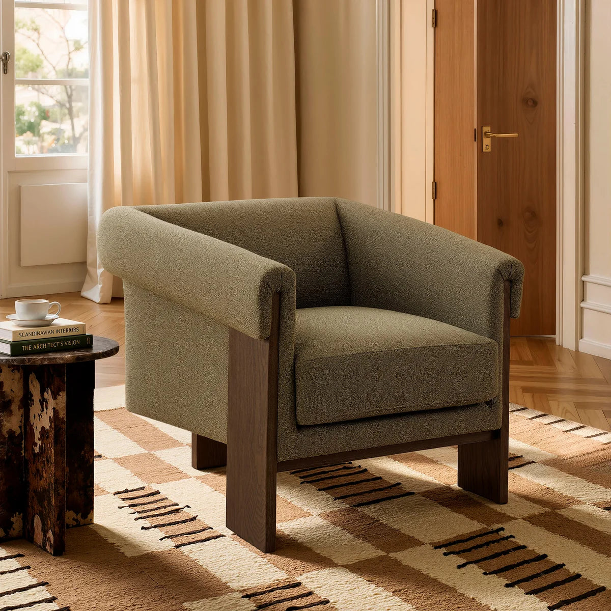 Halbrook Linen Blend Tripod Accent Chair