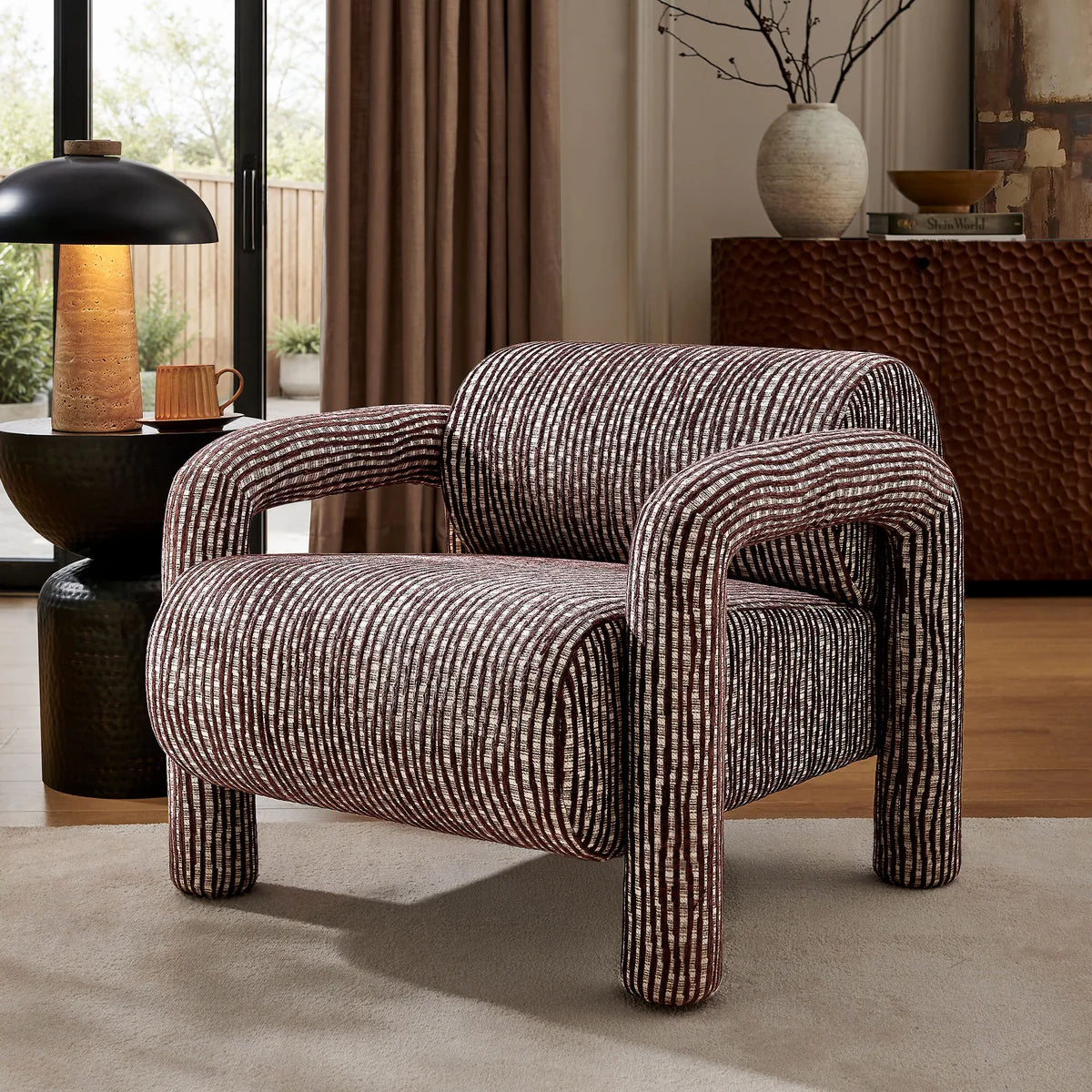 Quill Patterned Woven Fabric Accent Chair