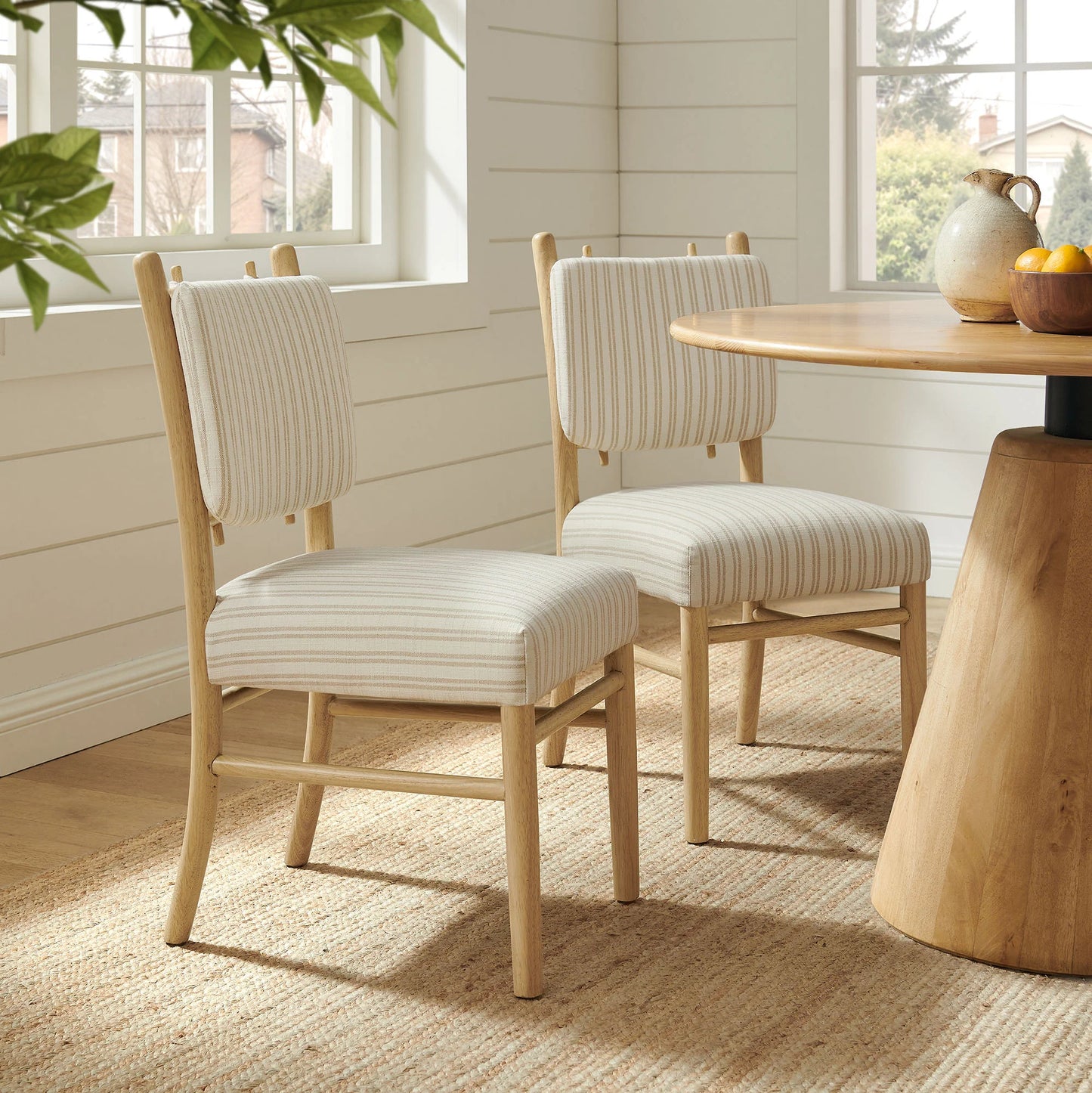 Mauden Striped Upholstered Dining Side Chairs Set of 2