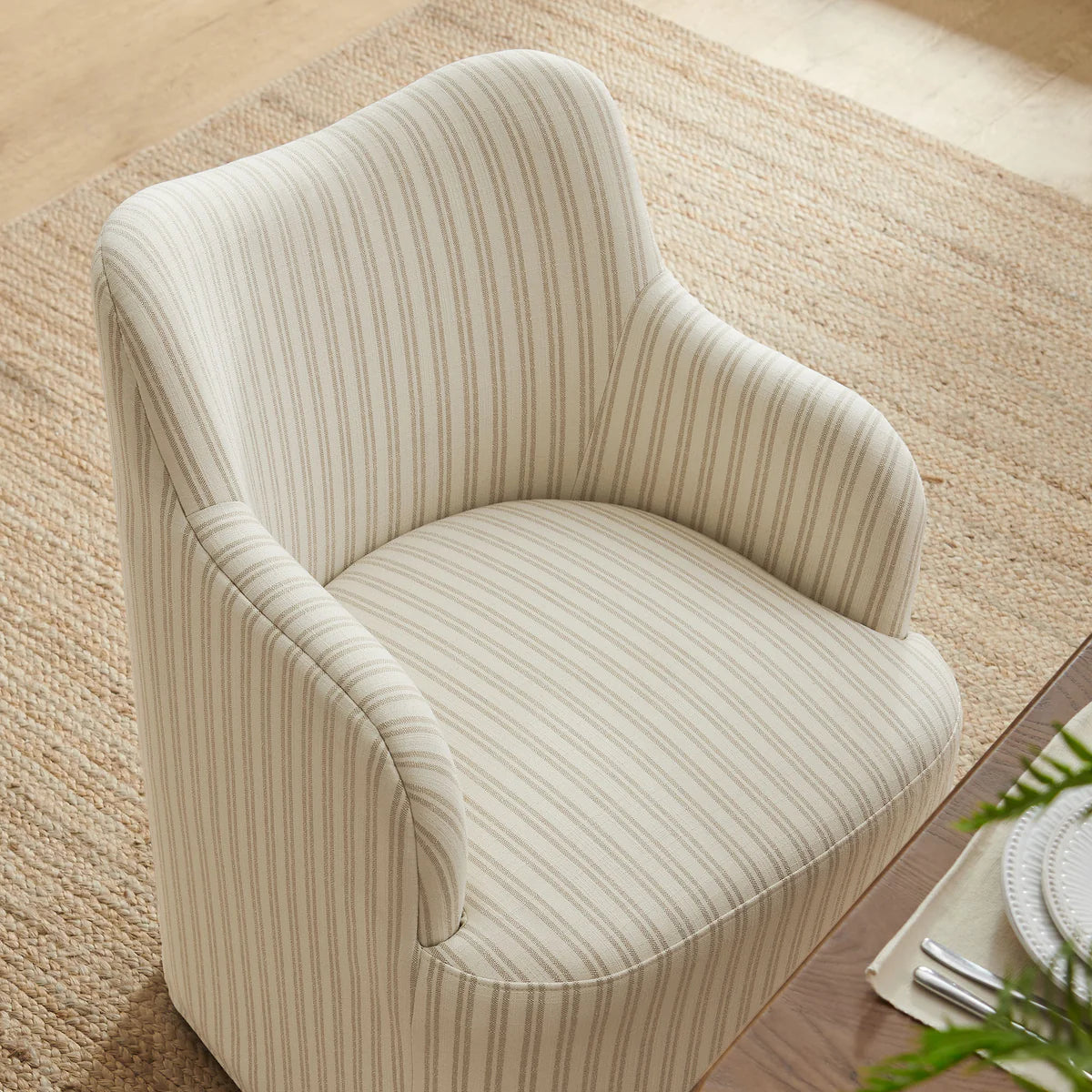 Cordelle Striped Linen Blend Swivel Dining Chair