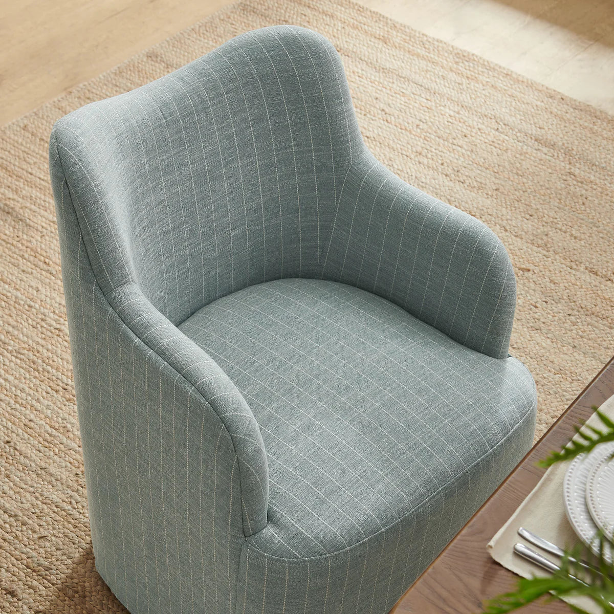 Cordelle Striped Linen Blend Swivel Dining Chair