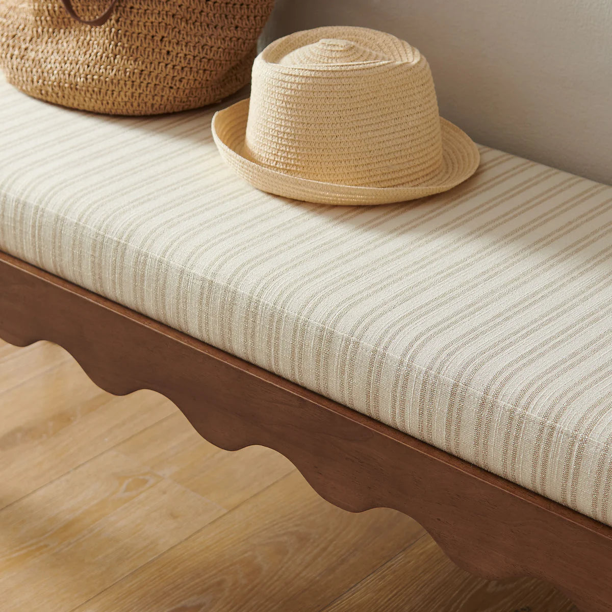 Mirette Scalloped Edge Striped Accent Bench