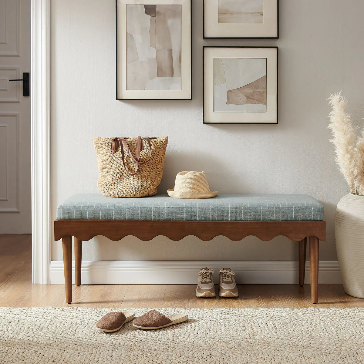 Mirette Scalloped Edge Striped Accent Bench