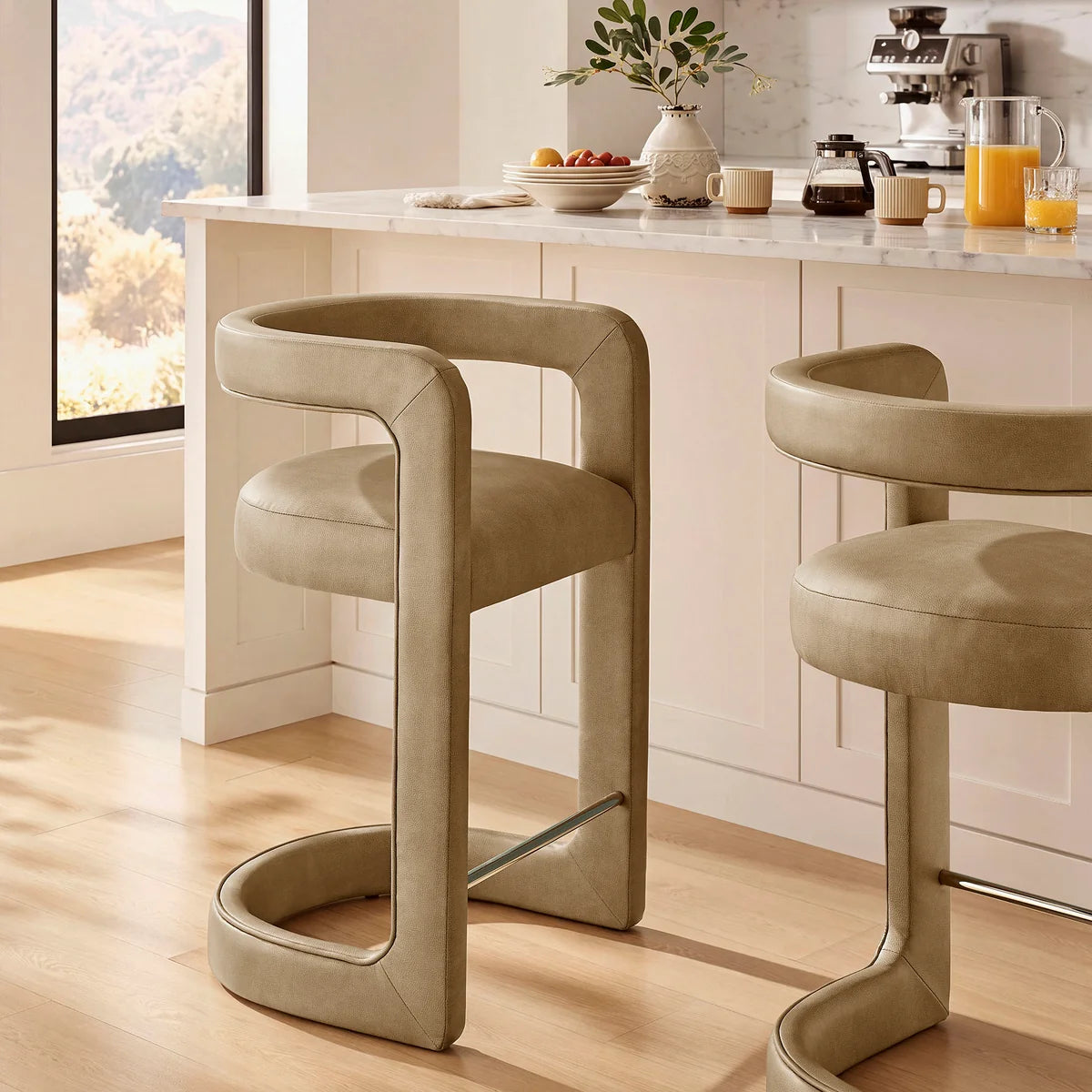 Winslow Vegan Leather Counter Stool Curved Back