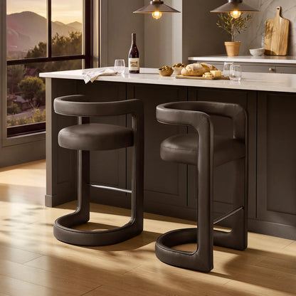 Winslow Vegan Leather Bar Stool Set of 2 Curved Back
