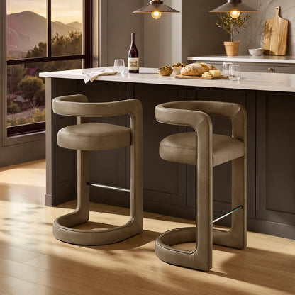 Winslow Vegan Leather Bar Stool Set of 2 Curved Back