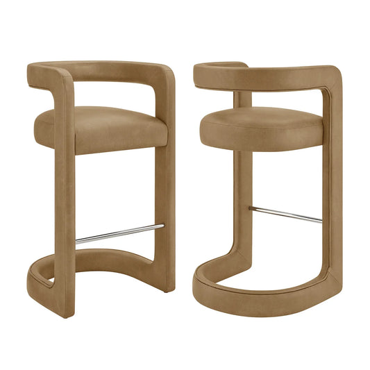 Winslow Vegan Leather Bar Stool Set of 2 Curved Back