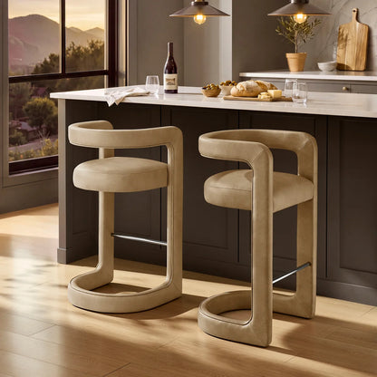 Winslow Vegan Leather Bar Stool Set of 2 Curved Back