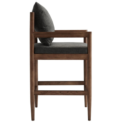 Remington Elm Wood Counter Stool with Slub Fabric Seat
