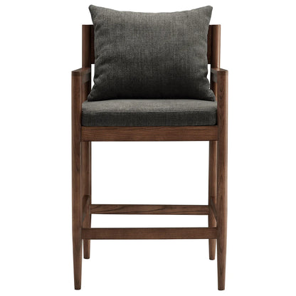 Remington Elm Wood Counter Stool with Slub Fabric Seat